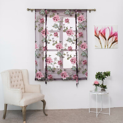 

Butterfly Flower Type Roman Short Curtains Use for Living Room Kitchen Burnt-out Flower Tulle Semi-shading Curtains