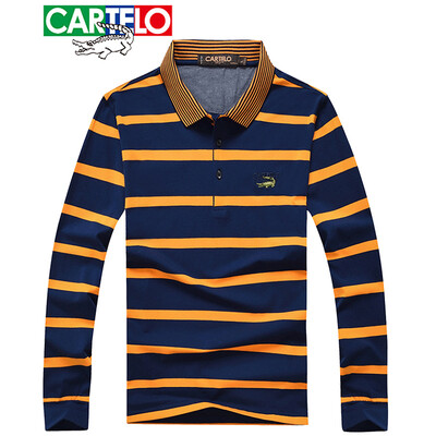 

Cartier crocodile CARTELO long-sleeved T-shirt male 2019 spring new business casual POLO shirt mens striped lapel t-shirt yellow
