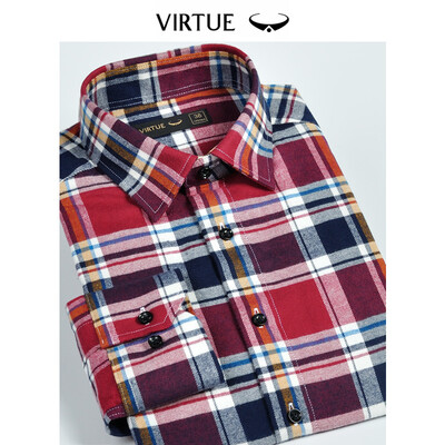 

Virtue rich flannel cotton shirt male 2019 spring new comfortable breathable mens long-sleeved shirt FMC53118443 red grid 39