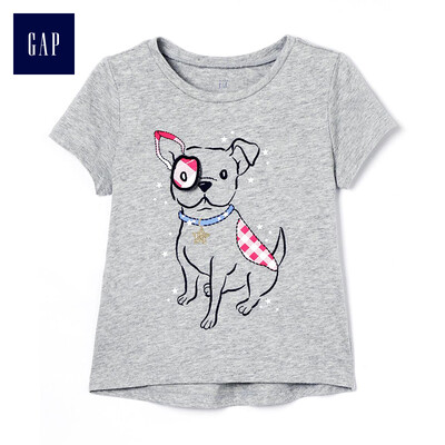 

GAP flagship store female young soft fun pattern short-sleeved round neck T-shirt 307006 light black gray 18-24M