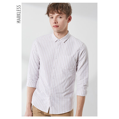 

MARKLESS 2019 spring new long-sleeved shirt mens simple casual striped shirt shirt CSA9515M apricot 18096 XL