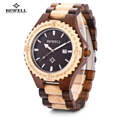 

BEWELL ZS - W023A Men Wooden Bangle Quartz Watch with Calendar Display Wristwatch