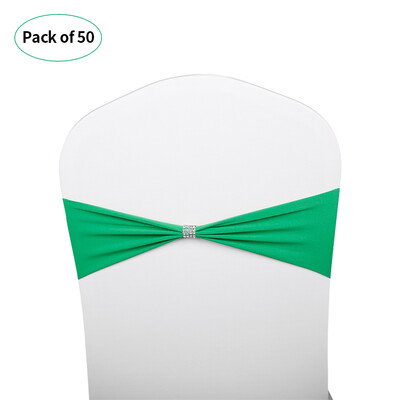

50pcs Bling Bling Wedding Chair Sashes Bows Elastic Spandex Chair Sash Covers Bands Wedding Supplies Decorations--Green