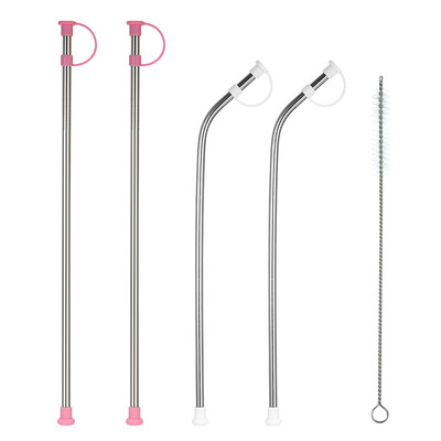 

5pcsset 105" Stainless Steel Straws with Silicone Dust Cover Reusable Stainless Steel Straws 2 Bent 2 Straight Straws with a Cle