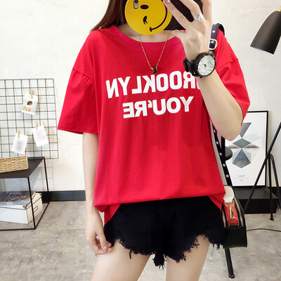 

Long Yue womens 2019 summer new letter printing short-sleeved T-shirt female loose casual bottoming shirt simple shirt LWTD191431 red code