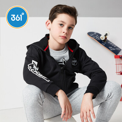 

361° 361 degrees childrens wear boy hooded knit jacket 2019 spring new casual sports jacket N51913402 carbon black 140