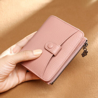 

Viney first layer cowhide wallet female short section ladies wallet large capacity clutch bag two fold coin purse pink