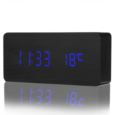 

LED Wooden Alarm Clock Time Temperature Calendar Display