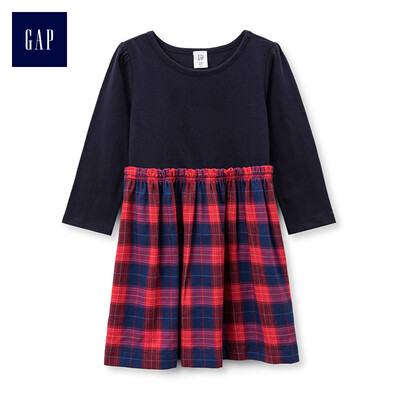 

GAP flagship store female young flannel stitching round neck long sleeve dress 398456 navy blue 3YRS