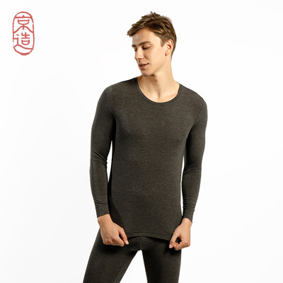 

JZAO mens warm&light underwear skin moisturizing close-fitting bottoming Qiuyi Qiuku set dark gray round neck XL code