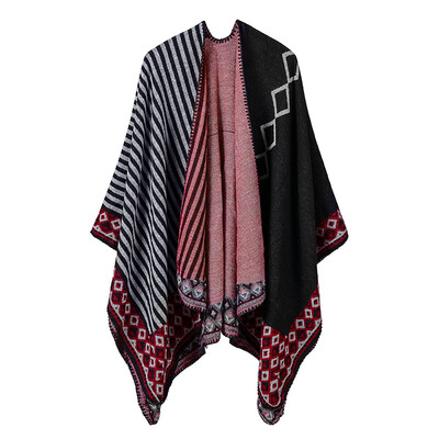 

Women Poncho Scarf Cardigan Striped Vintage Warm Cape Shawl Long Scarves Pashmina Outwear