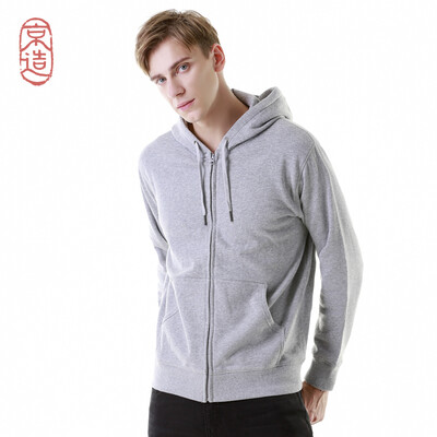 

JZAO mens sweater thick brushed sweater hooded zipper sweater light flower gray  code