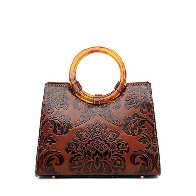 

SUWERER 2019 New women genuine leather bags fashion Retro Embossing Flowers handbag cowhide luxury handbags women bags designer