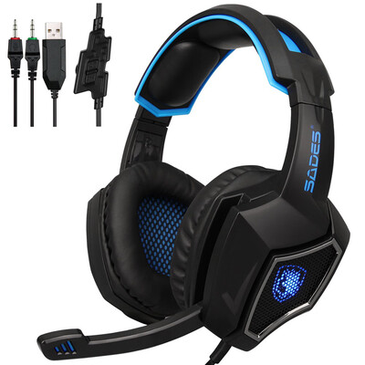 

SADES R9 PC Gaming Headsets 35mm Wired Earphone Over Ear Game Headphone with Microphone LED Light Volume Control for PC