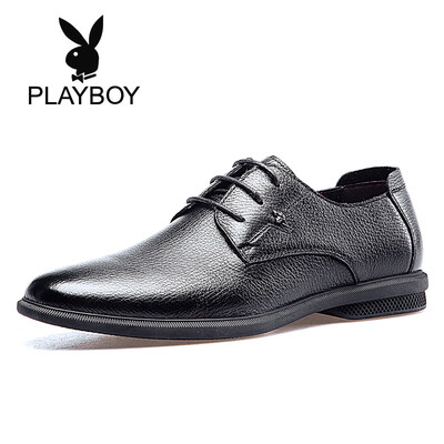 

Playboy PLAYBOY mens round head leather business casual lace shoes men D010626WA9 black 43