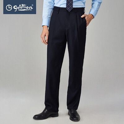 

Goldlion Goldlion 2019 spring&summer new mens wool dark twill jacquard single pleated slim trousers trousers hidden blue 30