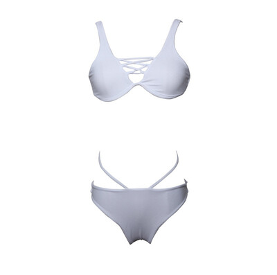

Womens Solid Color Nylon Split Swimsuit New Steel Plated Strap Sexy Bikini