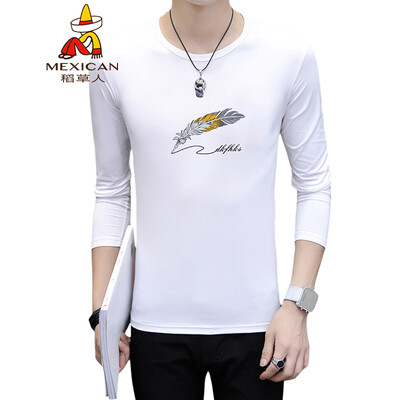 

Scarecrow MEXICAN long-sleeved T-shirt male Korean version of Slim fun fashion casual personality trend versatile comfortable classic printing round neck bottoming t-shirt clothes mens white