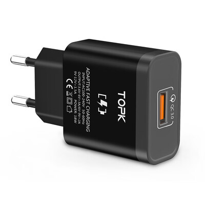 

TOPK 18W Quick Charge 30 Fast Mobile Phone Charger EU Plug Wall USB Charger Adapter for iPhone Samsung Xiaomi Huawei