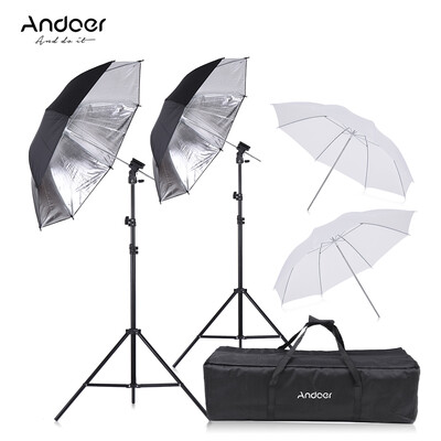

Andoer Off Camera Double Speedlight Flash Shoe Mount Swivel Soft Umbrella Kit 2 2m Light Stand 2 83cm Translucent White Soft