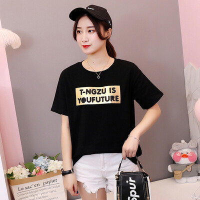 

JOY OF JOY Jingdong Womens 2019 Summer New Korean Harajuku Style Loose Casual Short Sleeve T-Shirt Womens Tide JWTD191849 Black XL