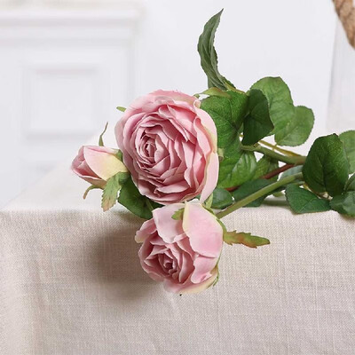 

Origin supply Guangzhou simulation bouquet wholesale three fork Alice rose hotel model room display fake flower Champagne