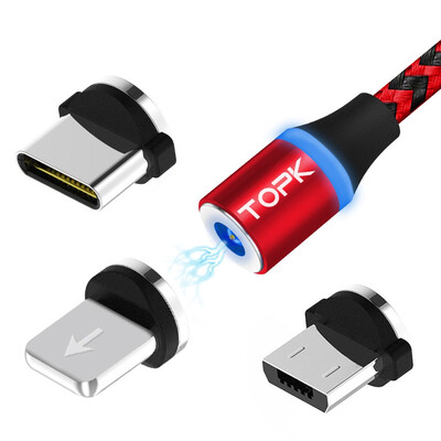 

TOPK 1m R-line-R Exquisite Nylon Braided Magnetic Cable LED Indicator Micro & iPhone& type-C Cable