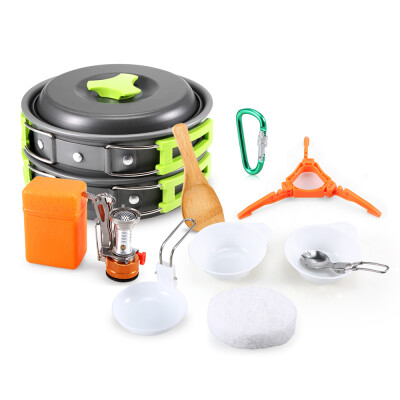 

Outdoor Camping 11Pcs Cookware Set Hiking Backpacking Picnic Cooking Pot Pan Set with Piezo Ignition Mini Stove for 1 - 2 People