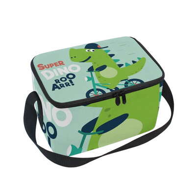 

ALAZA Lunch Box Insulated Cute Dinosaur Rides On Bicycle Lunch Bag Large Cooler Tote Bagfor Men Women