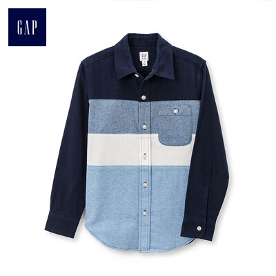 

GAP flagship store boy flannel striped long-sleeved shirt 399590 blue stripe