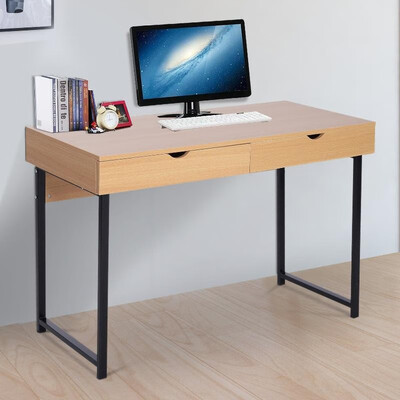 

20 Wood Metal Modern Computer Desk with Slide Out Drawers - Natural WoodBlack