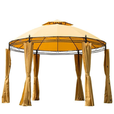 

115 x 9 Round Soft Top Dome Patio Gazebo With Privacy Curtains - Goldenrod