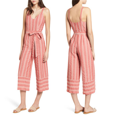 

Jumpsuits women 2018 summer v neck variegated stripes romper with belt