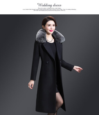 

Winter 2018 woollen outerwear womens long - length Korean imitation fox fur collar double - sided cashmere coat
