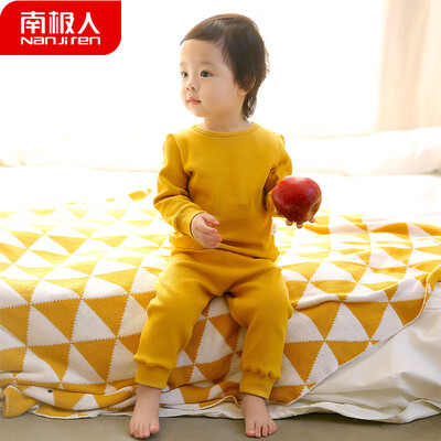

Antarctic Nanjiren childrens underwear suit pajamas spring&autumn boys long-sleeved baby clothes female baby autumn clothes long pants net color round neck 2 - turmeric 80