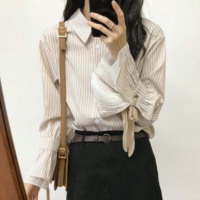 

JOY OF JOY 2019 spring new ins super fire chic port wind design sense port soft sister shirt female JWCC191338 apricot color L