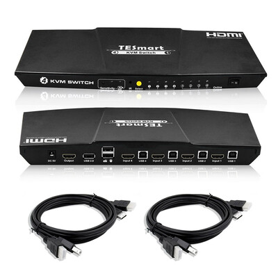 

TESmart KVM Switch HDMI 4K 4 Input 1 Output 3840x216030Hz with 2 Pcs 5ft15m KVM Cables Supports USB 20 Device
