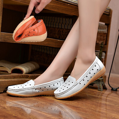 

Spring&summer leather flat bottom large size hollow womens shoes casual mother shoes non-slip nurse shoes white work pregnant women single shoes