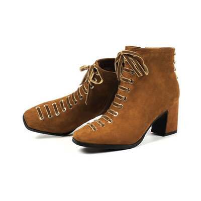 

Womens Pointed Toe Lace Up High Heel Square with Boots Satisfied Fashion Boot US Seller
