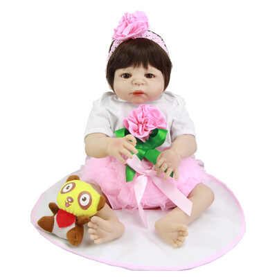 

New Design 2018 Reborn Dolls Wear Rose Flower Blue Dress 23" Lifelike Princess Baby Doll Toy For Girls Child Birthday Xmas Gift