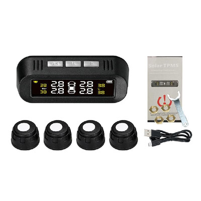 

Tire Pressure Sensor Intelligent Voice Warning Tire Pressure Monitor System Wireless Solar Powered TPMS LCD Display with 4 Externa