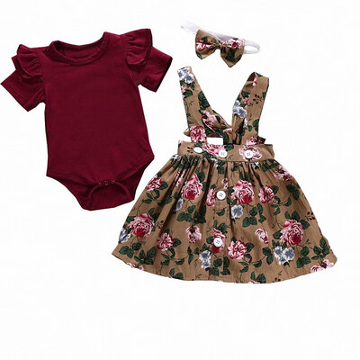 

Telotuny kid Casual Clothing Set 100 Cotton 3Pcs Baby Toddler Girls Kids Overalls Skirt HeadbandRomper Clothes Outfits JU 133