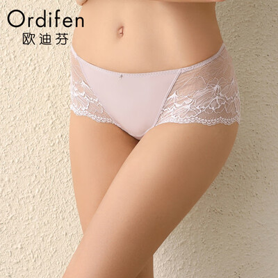 

Ou Difen underwear bra 2019 new ladies sexy lace low waist comfortable seamless boxer briefs XP9602 lavender L