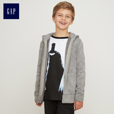

GAP flagship store boy straight fleece kangaroo pocket hooded sweater 399253 light gray S