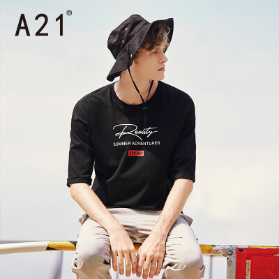 

Pure online brand A21 2019 summer new mens casual wild loose round neck letter printing mens sleeves T-shirt R492131112 black 17588AL