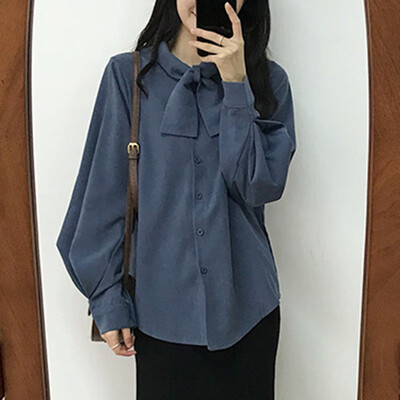 

JOY OF JOY Jingdong Womens 2019 Spring New Fashion Wild Lantern Sleeve Stand Collar Han Fan Shirt Womens Tide JWCC191334 Blue L