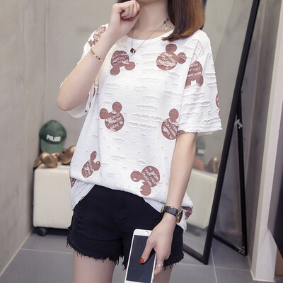 

Fashion Mickey Mouse Short Sleeve Women Tshirt Harajuku Printed Cotton Top Tees Casual O Neck Plus size T-Shirt M-3XL Ins same