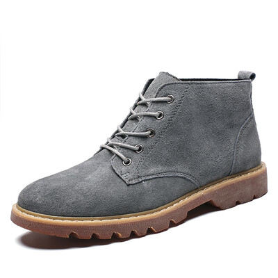 

Mens Boots Genuine Leather Martin Boots Fashion Lace Up Shoes Casual Breathable Grey Black Brown Size 38-46