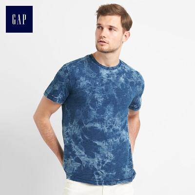 

GAP flagship store mens cotton printed round neck pocket T-shirt 223936 mens soft stretch round neck top shirt bottoming shirt dark blue printing&dyeing