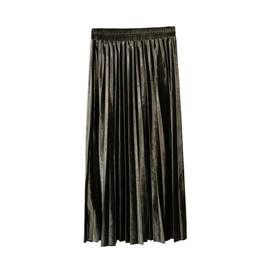 

Qiu dong is pure color render joker velvet pleated skirts